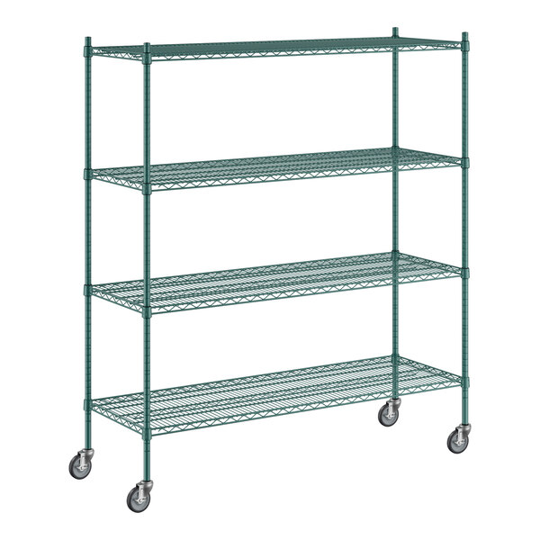 A Regency green metal 4-shelf starter kit with wheels.