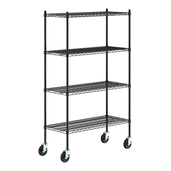 Regency 18" x 42" x 70" NSF Black Epoxy Mobile Wire Shelving Starter Kit with 4 Shelves