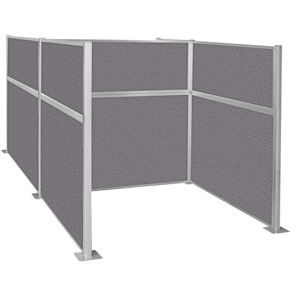 A grey Versare Hush cubicle with silver metal posts.