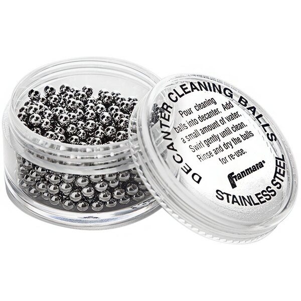 A container of stainless steel cleaning balls.