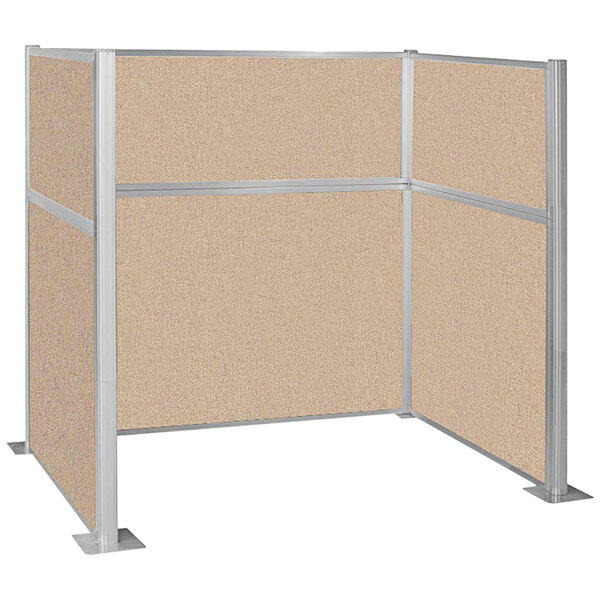 A Versare beige cubicle with metal frame.