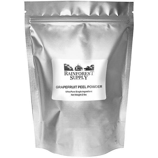 A white package of grapefruit peel powder with a black label.