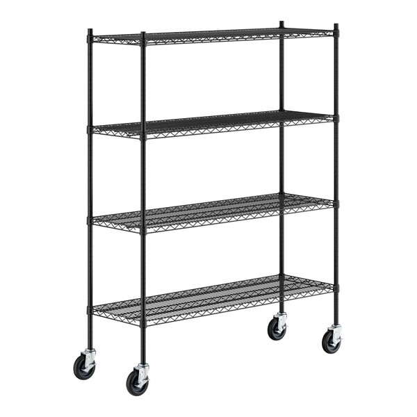 Regency 18" x 54" x 70" NSF Black Epoxy Mobile Wire Shelving Starter Kit with 4 Shelves