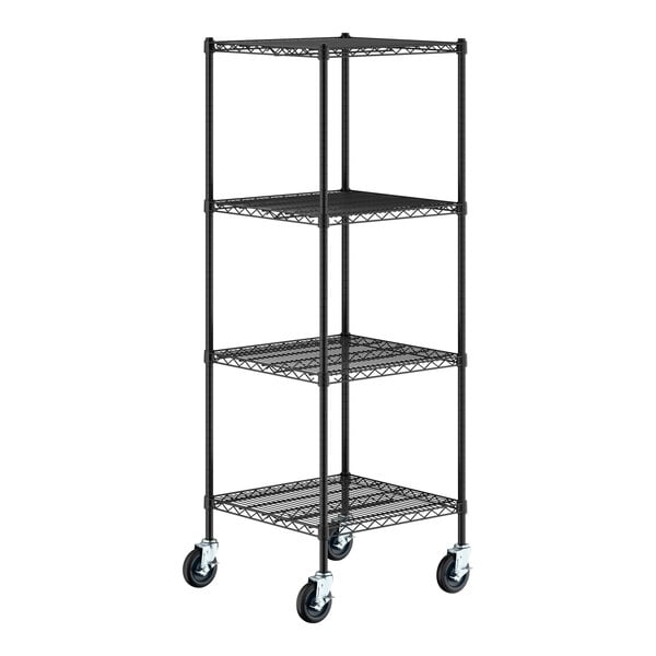 Regency 24" x 24" x 70" NSF Black Epoxy 4-Shelf Starter Kit with 64" Posts and Casters