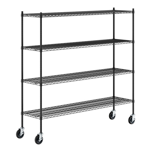 Regency 18" x 72" x 70" NSF Black Epoxy Mobile Wire Shelving Starter Kit with 4 Shelves