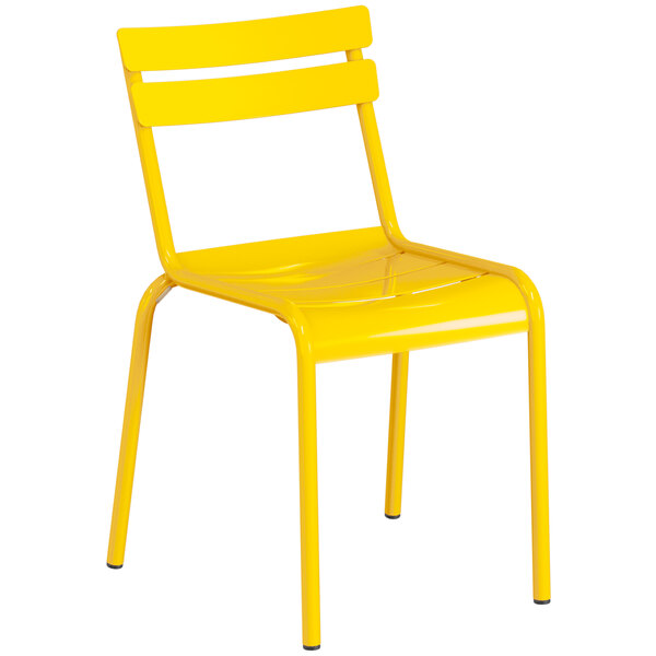 A yellow powder-coated aluminum outdoor table with a white background.