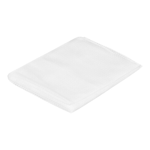 A folded, white, mesh-like cloth with visible stitching along the edges.