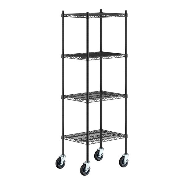Regency 18" x 24" x 70" NSF Black Epoxy Mobile Wire Shelving Starter Kit with 4 Shelves