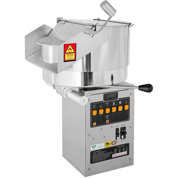 A Cretors popcorn popper machine with a handle and buttons and switches.