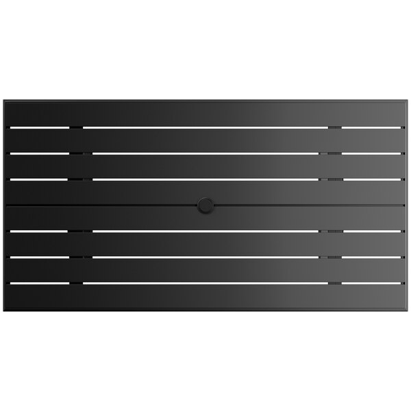 A black rectangular Lancaster Table & Seating outdoor table with white lines.