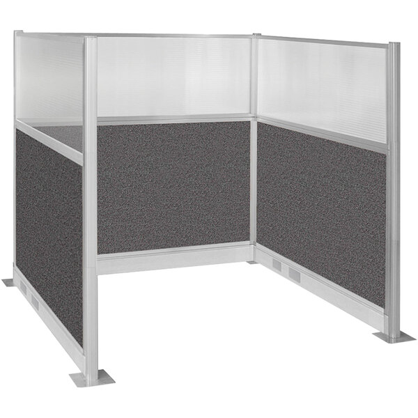 A Versare charcoal gray U-shaped cubicle with a window.