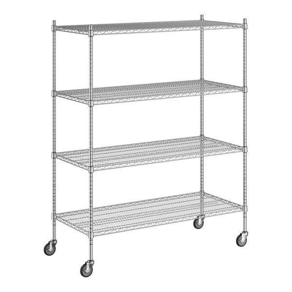 A wireframe of a Regency chrome wire shelving unit with four shelves.