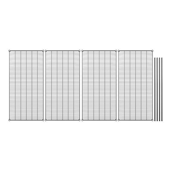 A close-up of black metal bars forming a grid.