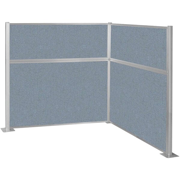 A close-up of a blue Versare Hush Panel cubicle wall.