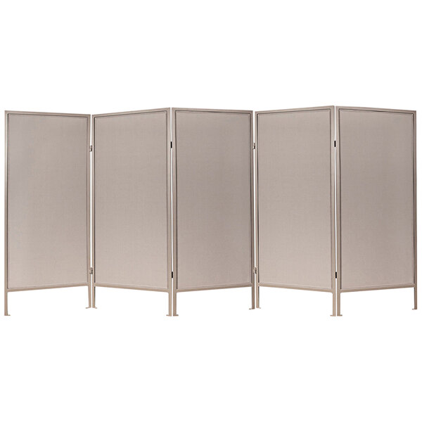 A white rectangular Versare Stone outdoor partition with a silver metal frame.