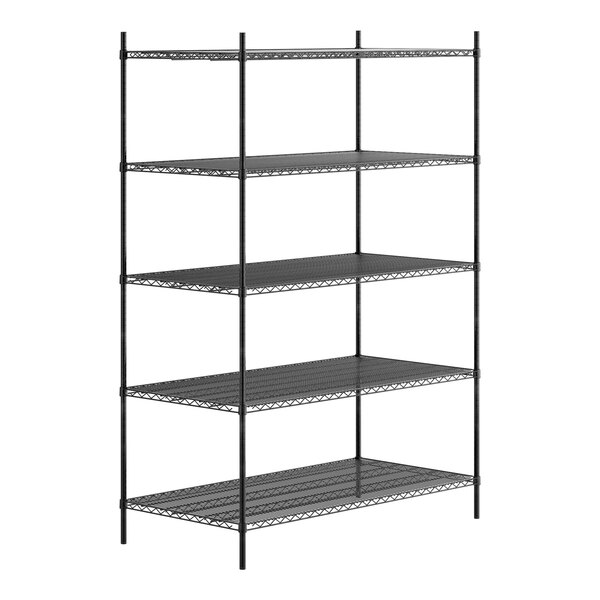 A black metal Regency 5-shelf kit on black posts.