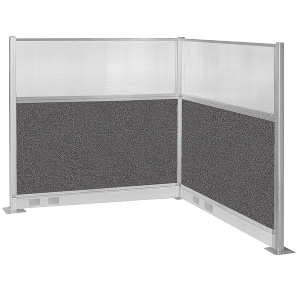 A Versare charcoal gray cubicle panel with a window.