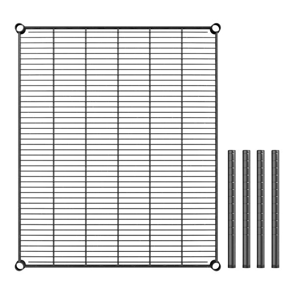 A black metal grid with two metal rods on a white background.