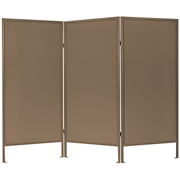 A brown Versare 3-panel folding partition.