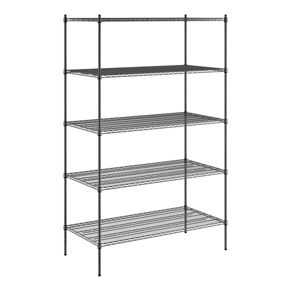 A black wire Regency shelving unit with four shelves.