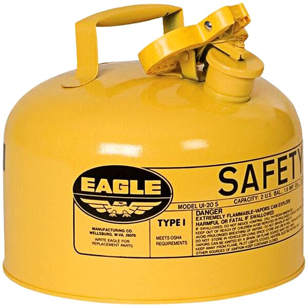 A yellow Eagle safety can with a yellow handle.