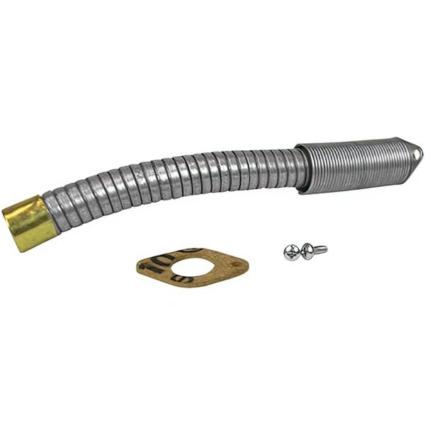 A metal hose with a brass nut and screw for a Justrite safety can.