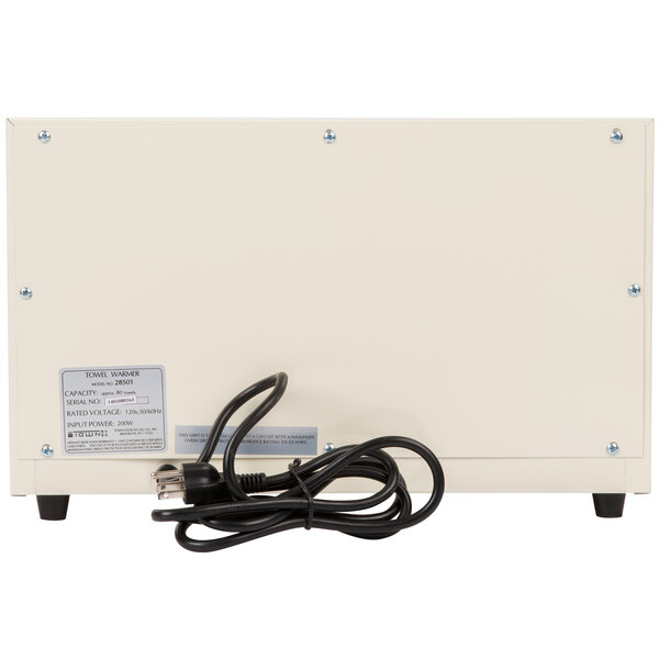 A white rectangular Town Oshibori Towel Steamer with a black cord.