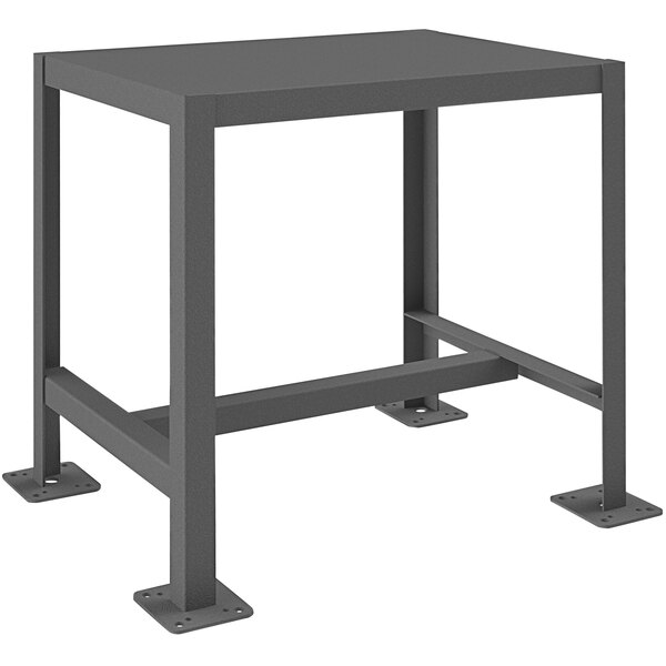 A black metal Durham machine table with one shelf.