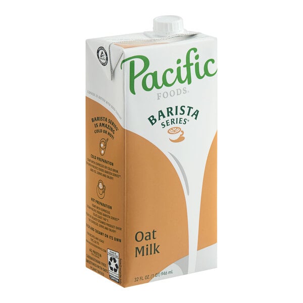 A 32 fl. oz. carton of Pacific Foods Barista Series Oat Milk.