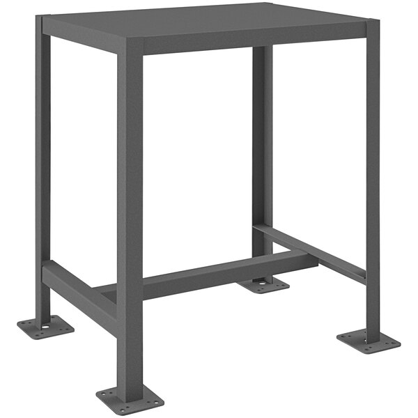 A black metal Durham Machine Table with a square top and one shelf.