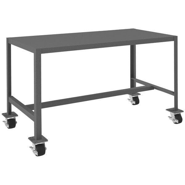A grey Durham machine table with wheels.