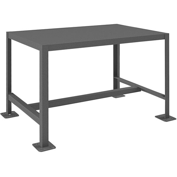 A black rectangular Durham machine table with metal legs.