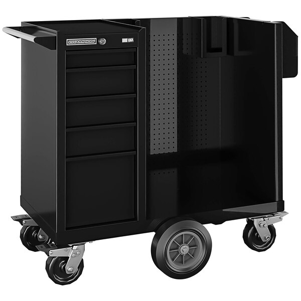 A black Champion Tool Storage cabinet with wheels.