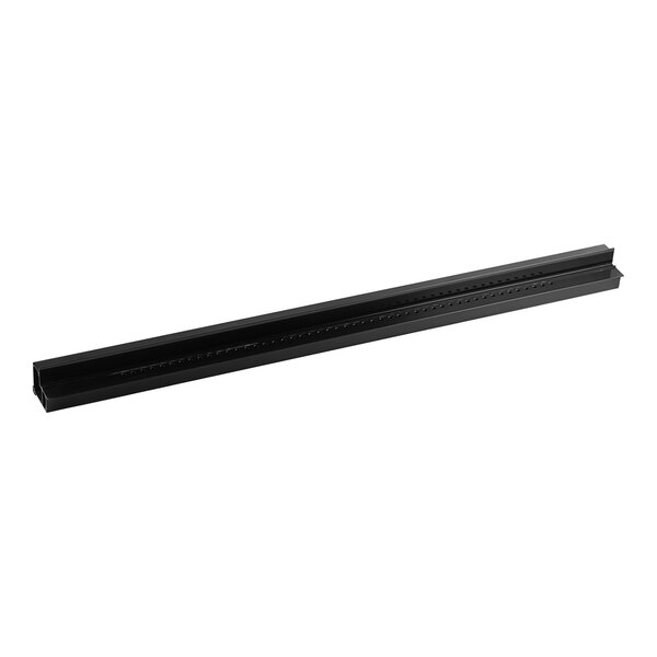 A black metal rectangular bar with holes on both ends.