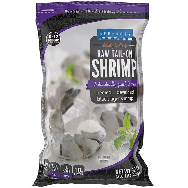 A package of Seamazz raw black tiger shrimp.
