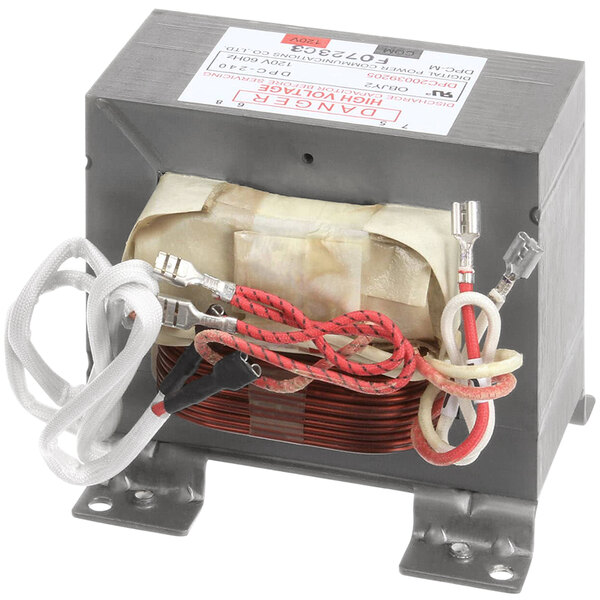 A Solwave high voltage transformer with wires.