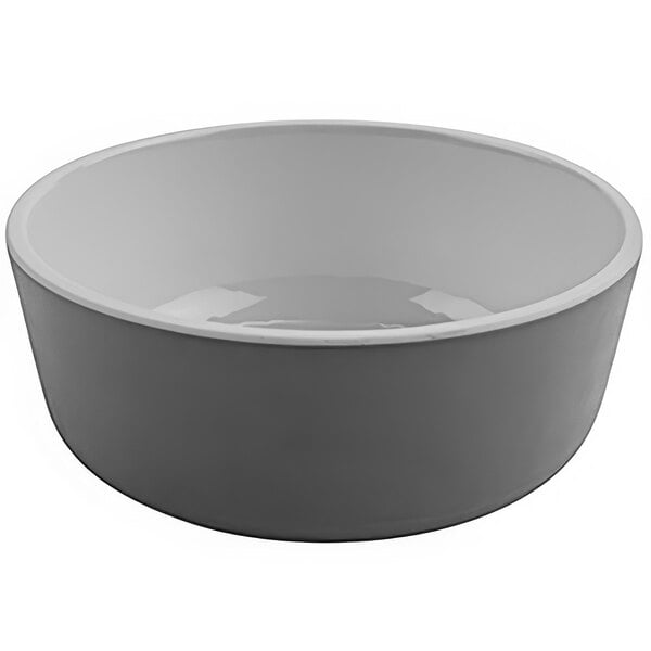 A white bowl with a gray rim.