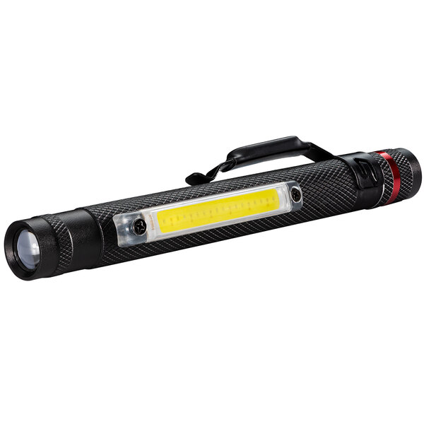 A black Coast penlight with a yellow C.O.B. light.