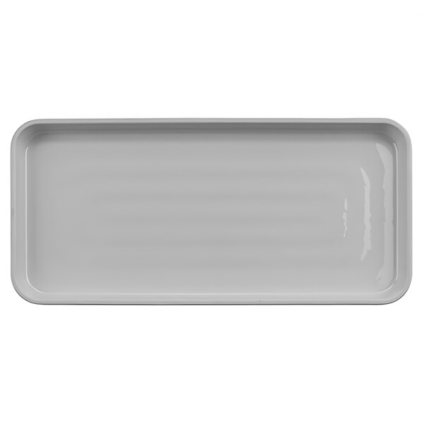 A white rectangular tray with a white background.