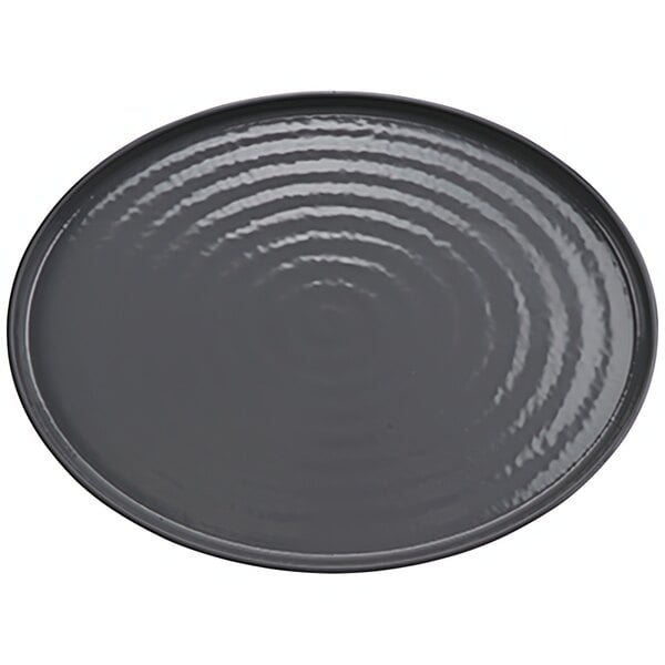 A gray GET Roca melamine oval platter with ripples on the rim.