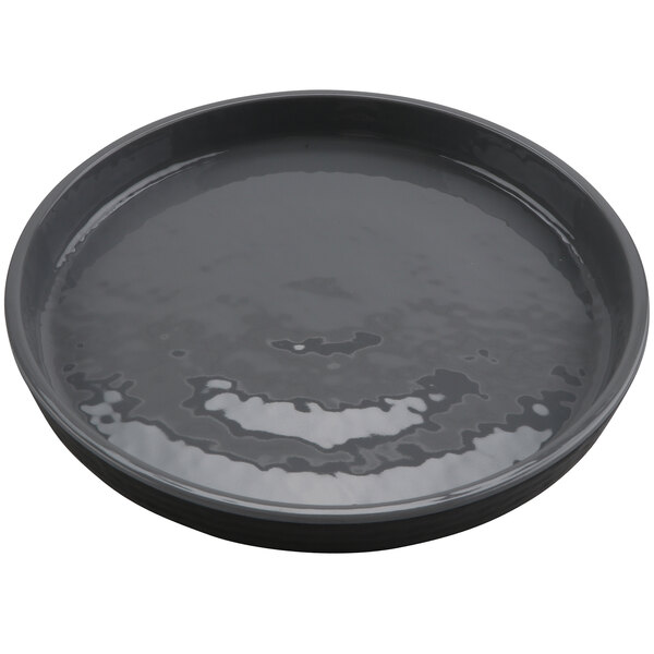 A gray round melamine plate.