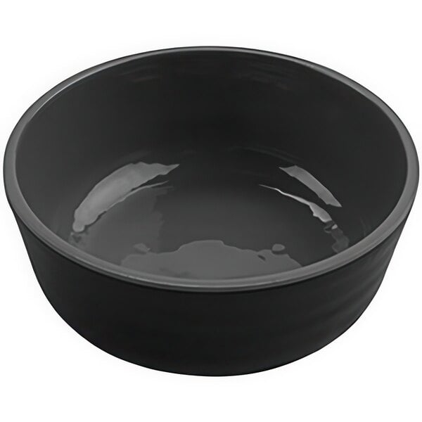 A black bowl with a white interior.