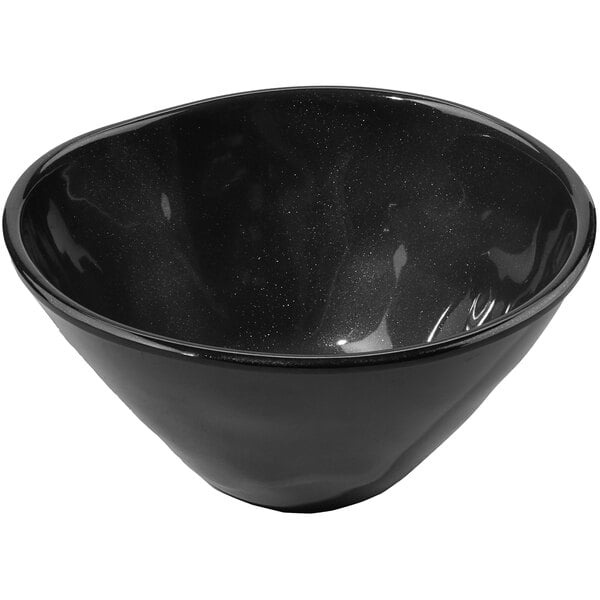 A black GET Cosmo melamine bowl with a speckled surface.