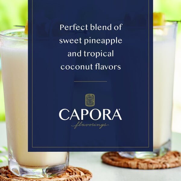 Graphic showing a pina colada smoothie with pineapple and coconut flavor highlights.