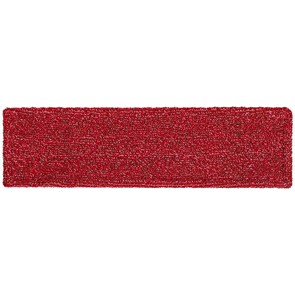 A red rectangular Rubbermaid microfiber wet mop pad.