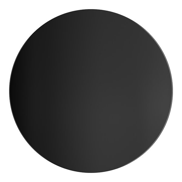A black circle with a white background.