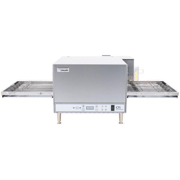 A Lincoln countertop conveyor oven with a digital screen on the side.