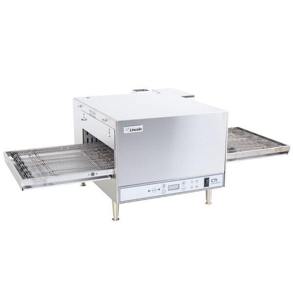 A Lincoln countertop conveyor oven with push-button controls.