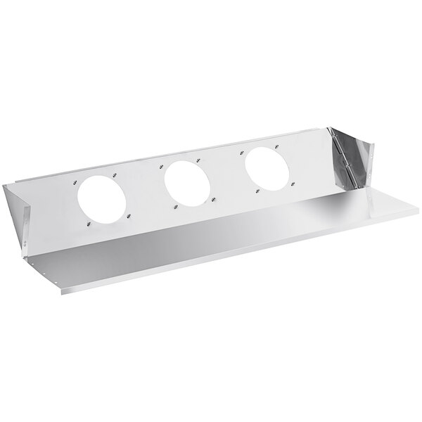 A white metal plate with holes.