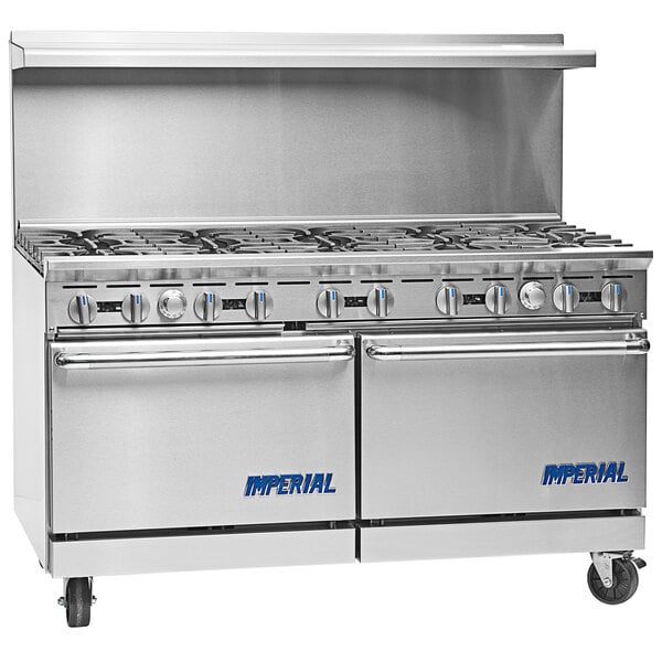 An Imperial Range stainless steel double oven commercial gas range.